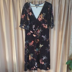 Modcloth Black Velvet Midi Dress with Multicolor Under The Sea Octupus Size Xl